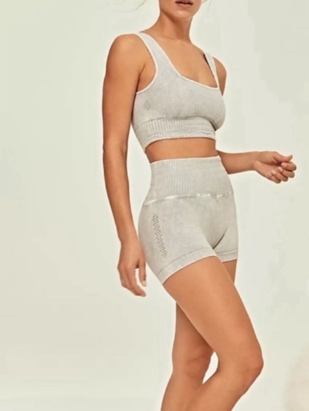 Free People Ribbed Seamless Active Set in Light Gray